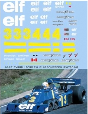 [사전 예약 ~1/23일] TBD609 1/20 DECALS TYRRELL FORD P34 SWEDEN F1 GP 1976 SCHECKTER DEPAILLER DECAL TBD609